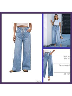 High Waisted Wide Leg Baggy Jeans Stretch Bell Bottom Denim Pants